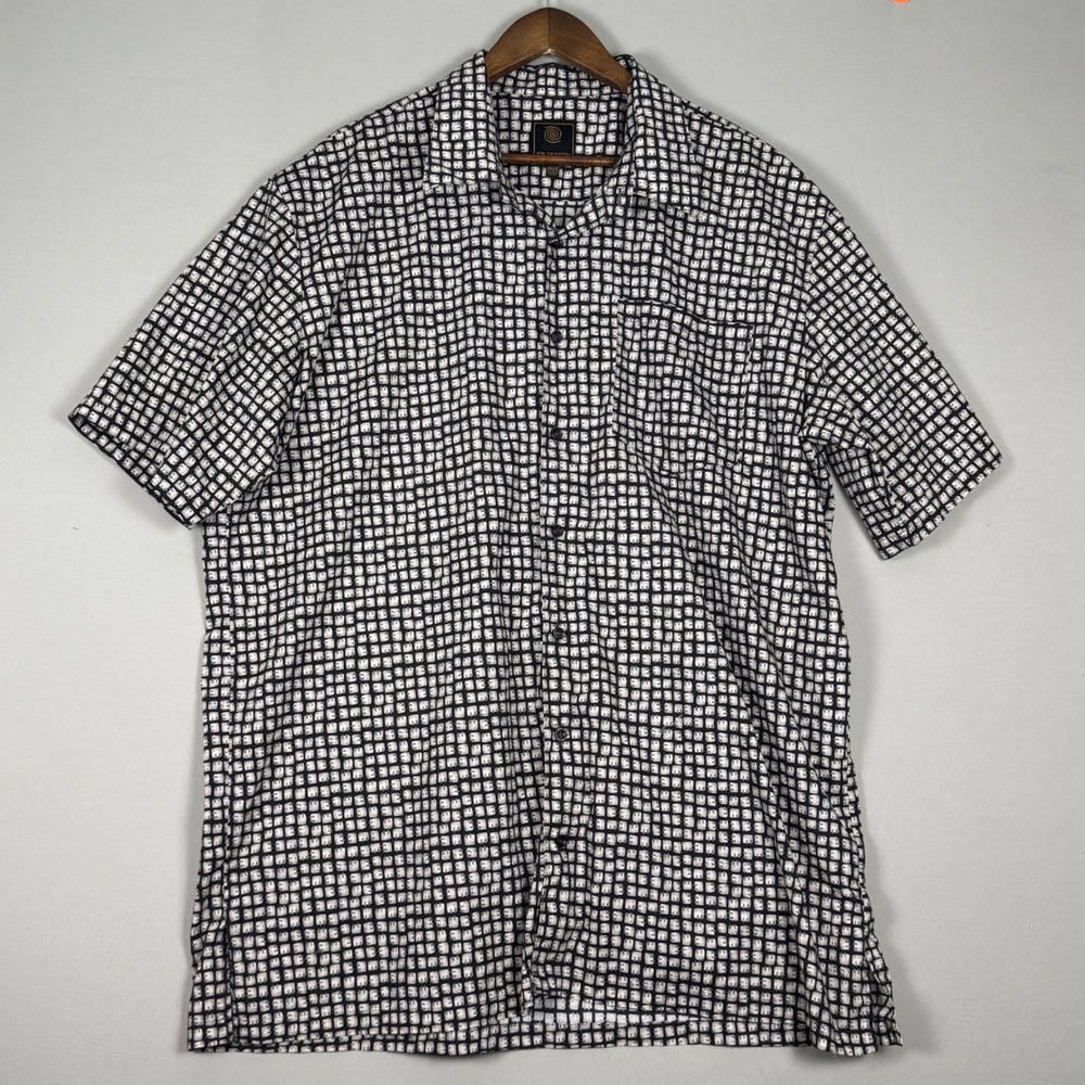 F/X Fusion Button Down Shirt Mens 2XLT Black White Geometric NWOT Short Sleeve